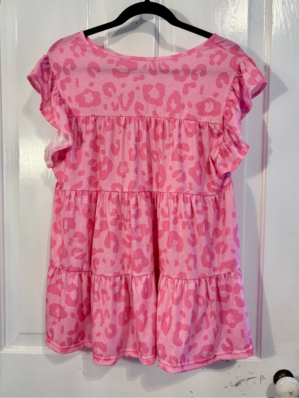 Chic and Playful Pink Leopard Tiered Blouse